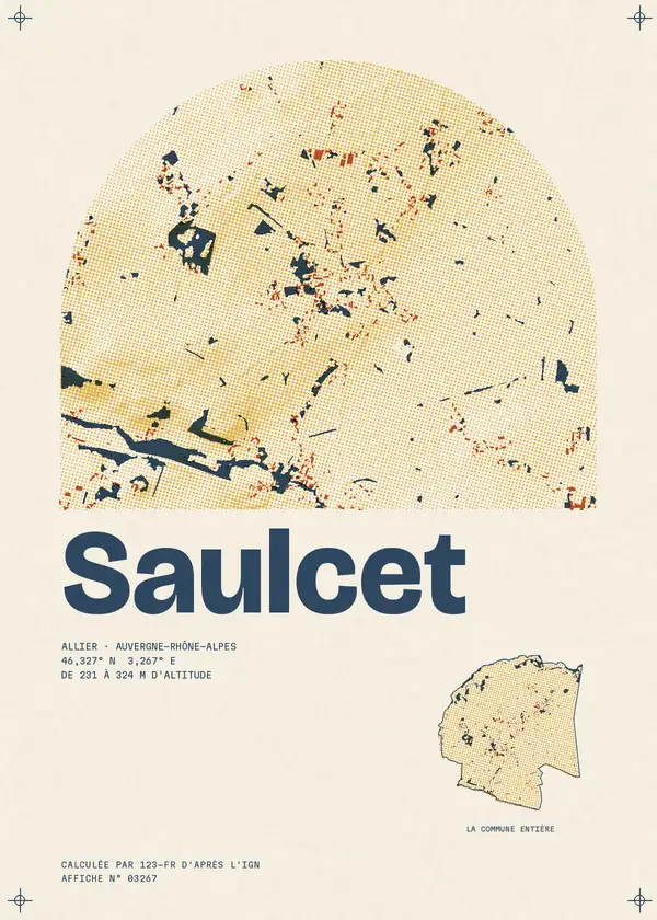 Affiche de Saulcet, calculée par 123-fr d'après l'IGN