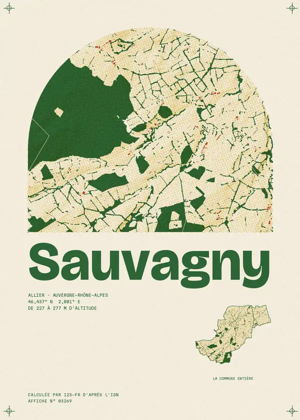 Affiche de Sauvagny, calculée par 123-fr d'après l'IGN