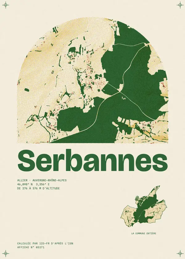 Affiche de Serbannes, calculée par 123-fr d'après l'IGN