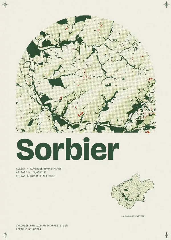 Affiche de Sorbier, calculée par 123-fr d'après l'IGN