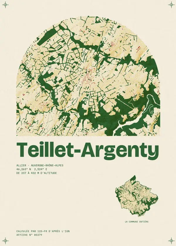 Affiche de Teillet-Argenty, calculée par 123-fr d'après l'IGN
