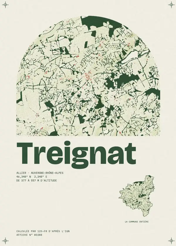 Affiche de Treignat, calculée par 123-fr d'après l'IGN