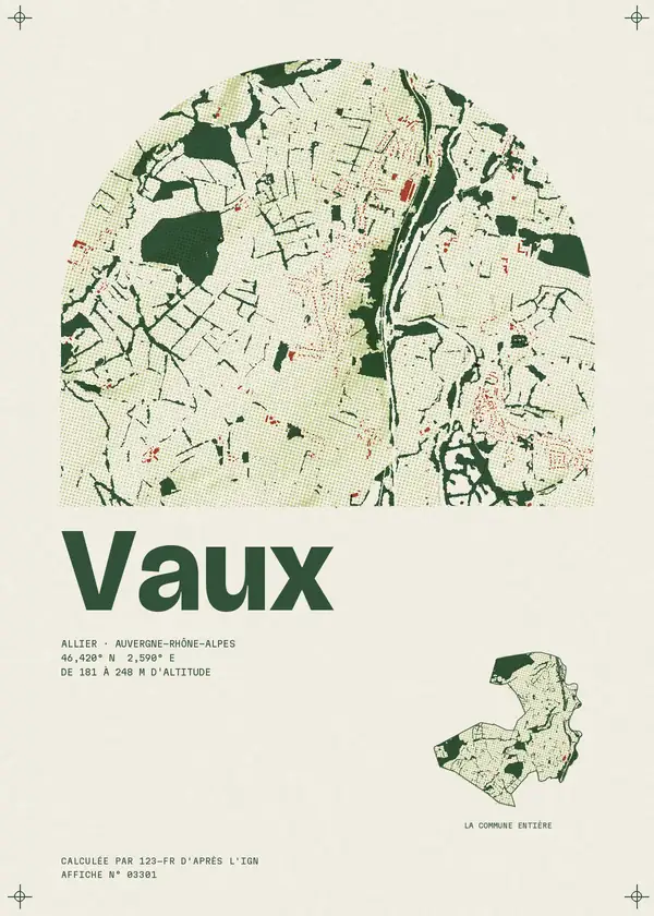 Affiche de Vaux, calculée par 123-fr d'après l'IGN