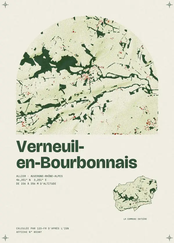 Affiche de Verneuil-en-Bourbonnais, calculée par 123-fr d'après l'IGN
