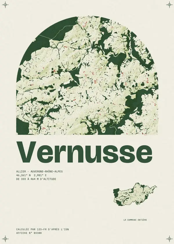 Affiche de Vernusse, calculée par 123-fr d'après l'IGN
