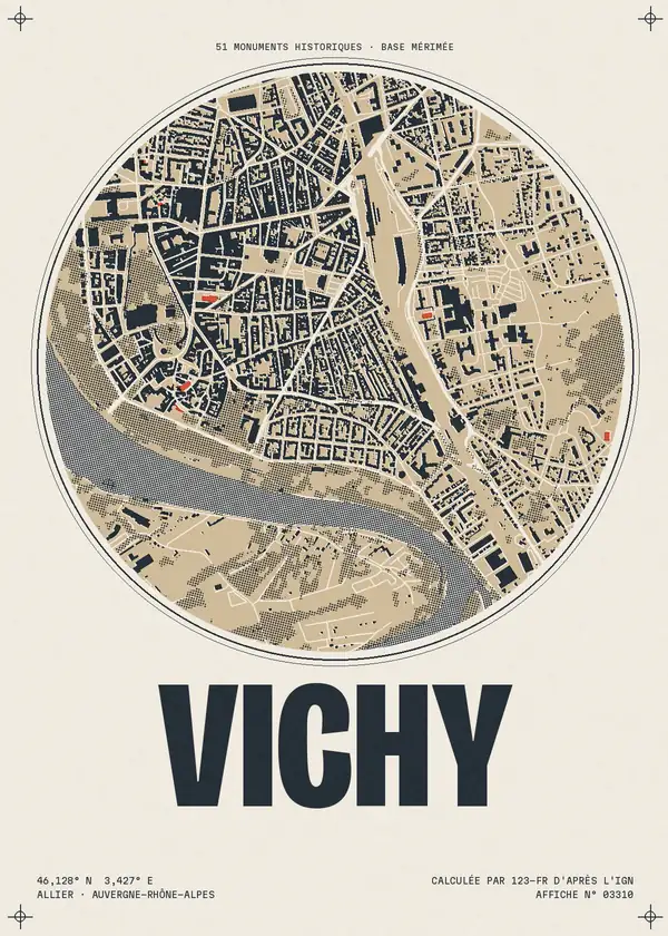 Affiche de Vichy, calculée par 123-fr d'après l'IGN
