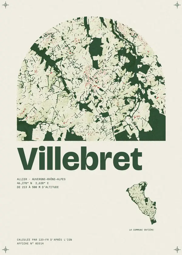 Affiche de Villebret, calculée par 123-fr d'après l'IGN