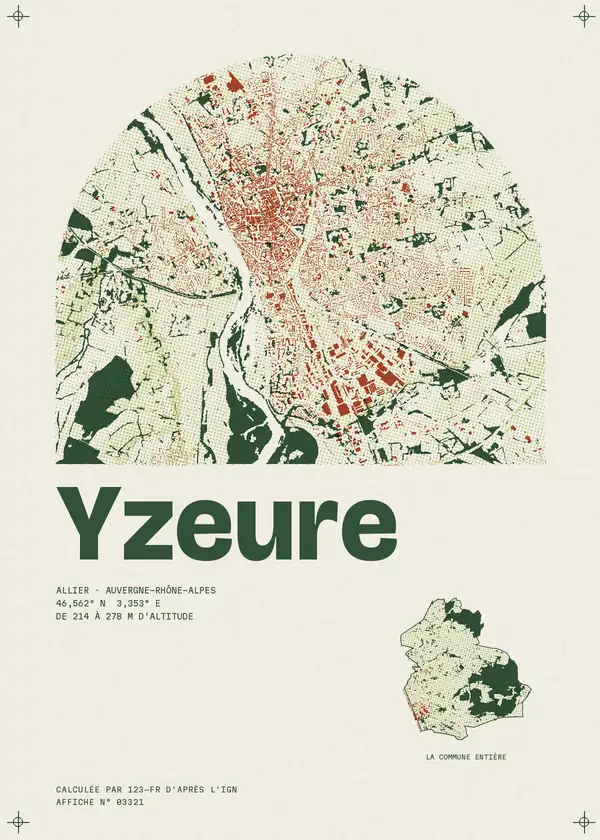 Affiche de Yzeure, calculée par 123-fr d'après l'IGN