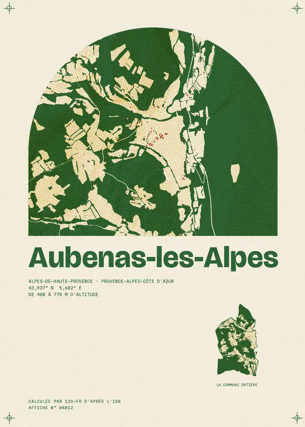 Affiche de Aubenas-les-Alpes, calculée par 123-fr d'après l'IGN