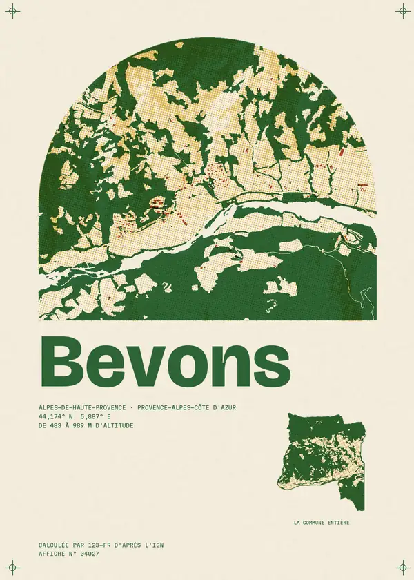 Affiche de Bevons, calculée par 123-fr d'après l'IGN