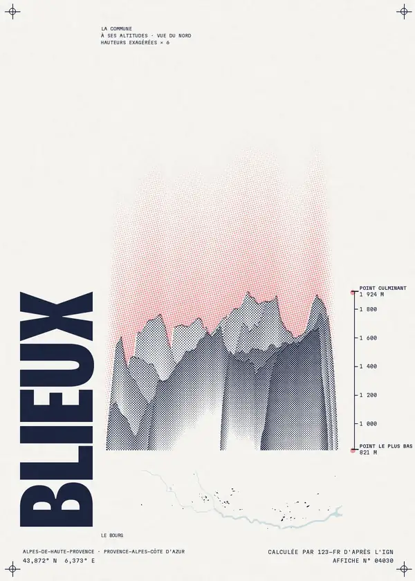 Affiche de Blieux, calculée par 123-fr d'après l'IGN