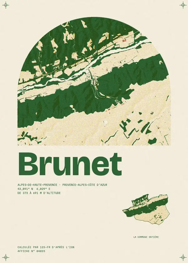 Affiche de Brunet, calculée par 123-fr d'après l'IGN