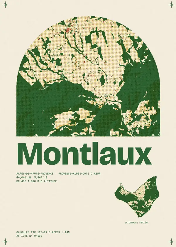 Affiche de Montlaux, calculée par 123-fr d'après l'IGN