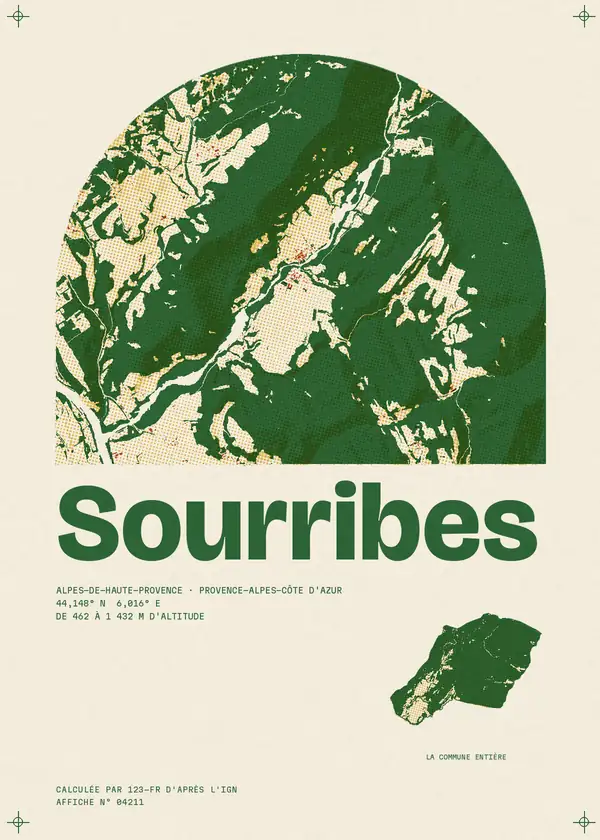 Affiche de Sourribes, calculée par 123-fr d'après l'IGN