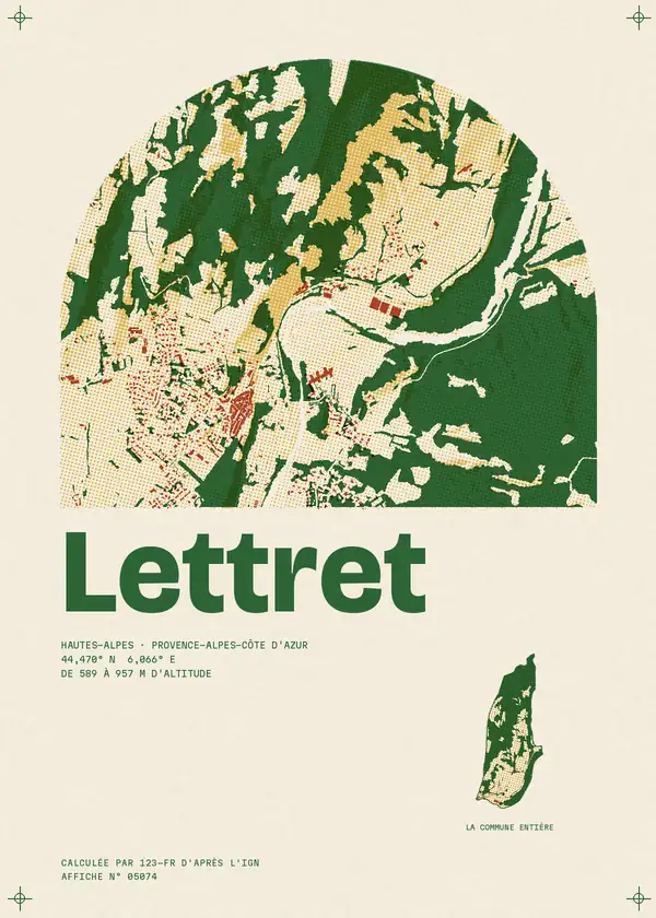 Affiche de Lettret, calculée par 123-fr d'après l'IGN