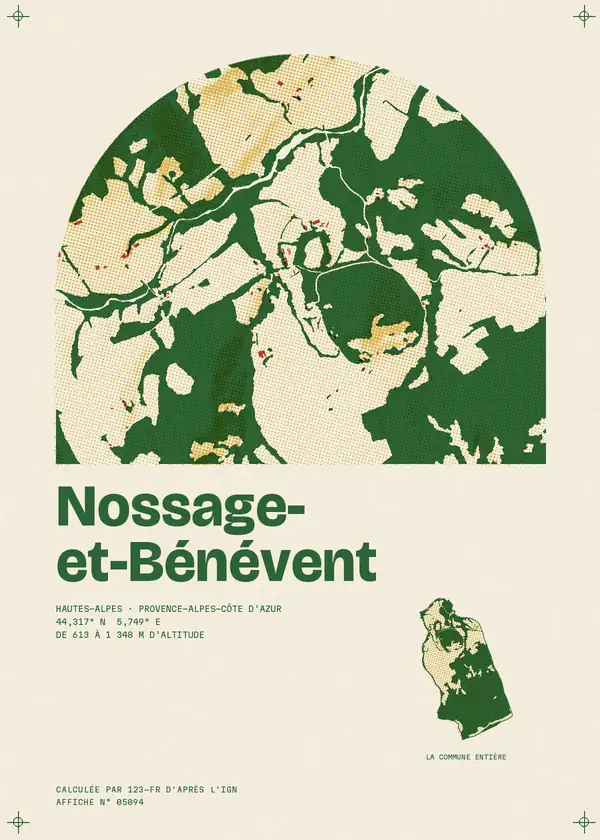 Affiche de Nossage-et-Bénévent, calculée par 123-fr d'après l'IGN