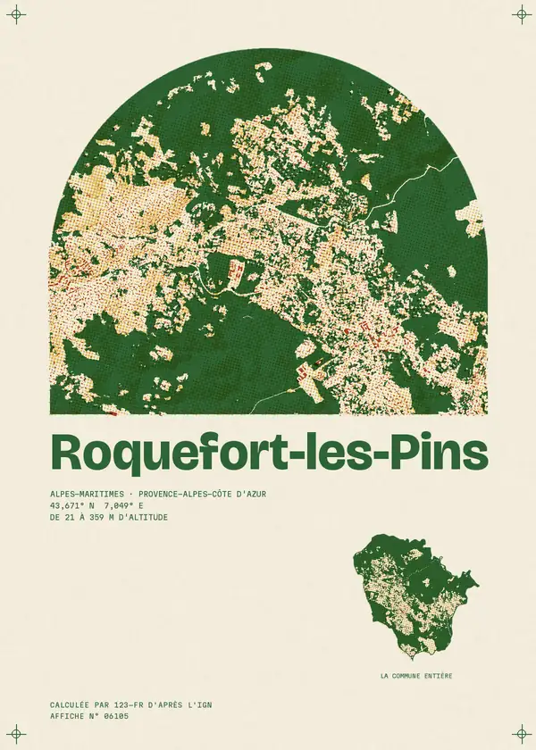 Affiche de Roquefort-les-Pins, calculée par 123-fr d'après l'IGN