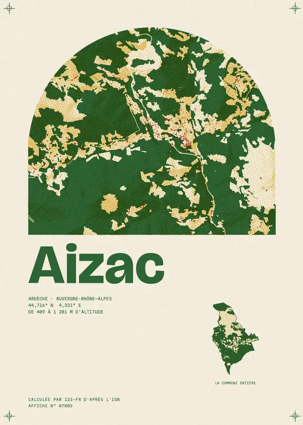 Affiche de Aizac, calculée par 123-fr d'après l'IGN