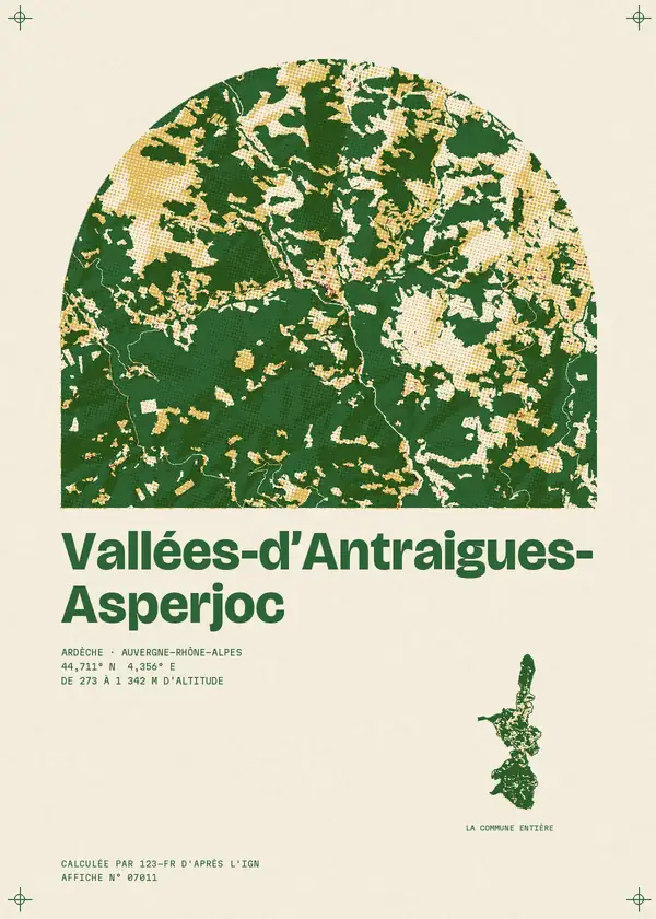 Affiche de Vallées-d'Antraigues-Asperjoc, calculée par 123-fr d'après l'IGN