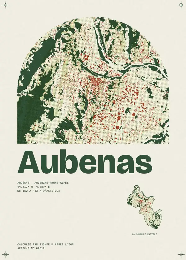 Affiche de Aubenas, calculée par 123-fr d'après l'IGN