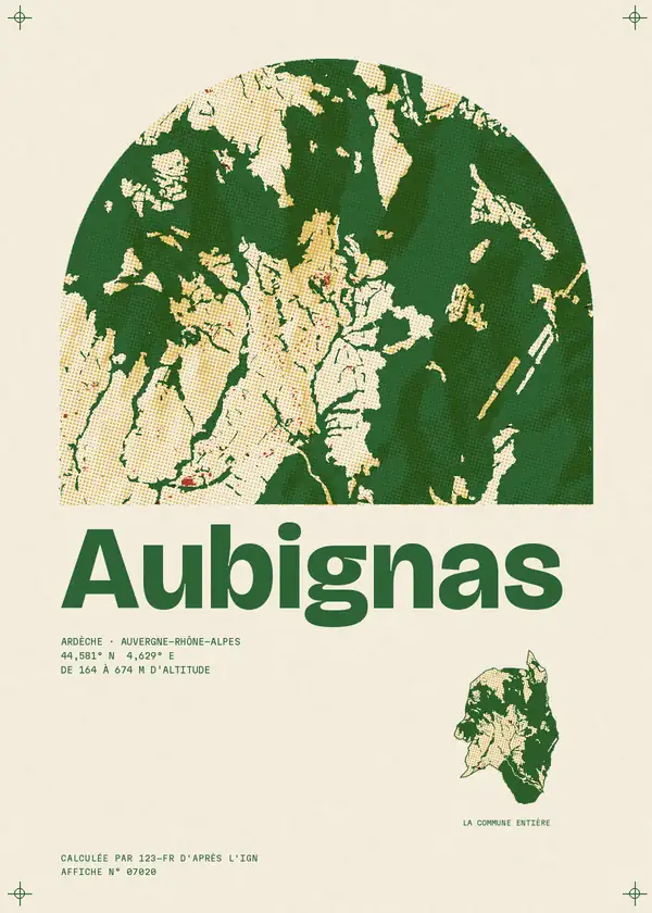 Affiche de Aubignas, calculée par 123-fr d'après l'IGN