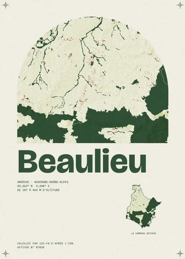 Affiche de Beaulieu, calculée par 123-fr d'après l'IGN