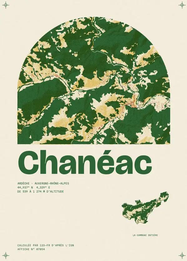 Affiche de Chanéac, calculée par 123-fr d'après l'IGN