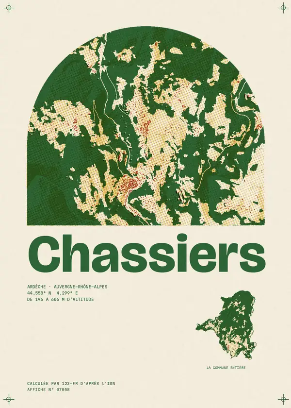 Affiche de Chassiers, calculée par 123-fr d'après l'IGN