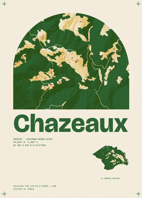 Affiche de Chazeaux, calculée par 123-fr d'après l'IGN