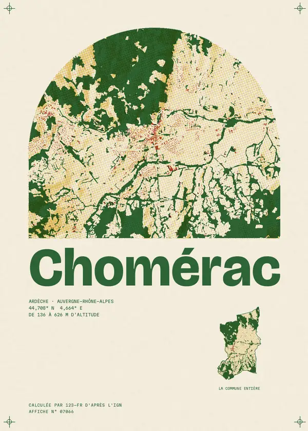 Affiche de Chomérac, calculée par 123-fr d'après l'IGN