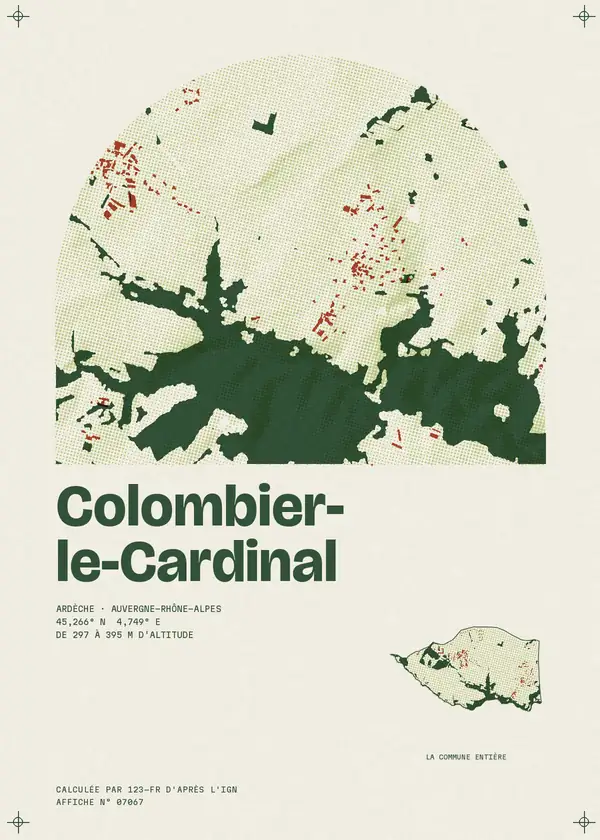 Affiche de Colombier-le-Cardinal, calculée par 123-fr d'après l'IGN