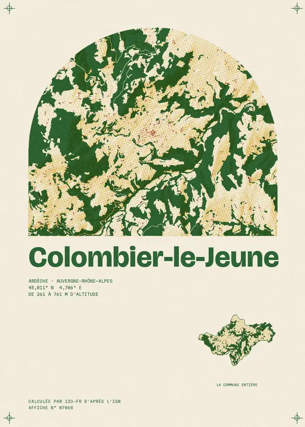 Affiche de Colombier-le-Jeune, calculée par 123-fr d'après l'IGN