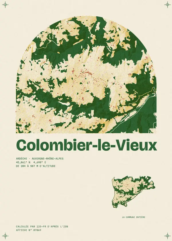 Affiche de Colombier-le-Vieux, calculée par 123-fr d'après l'IGN