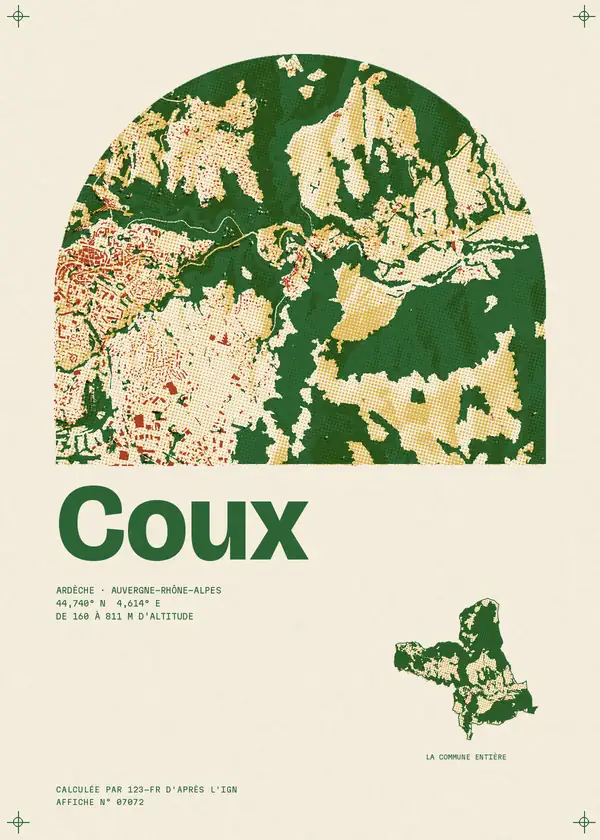 Affiche de Coux, calculée par 123-fr d'après l'IGN
