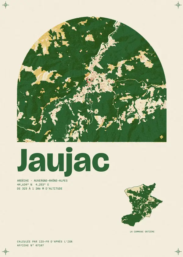Affiche de Jaujac, calculée par 123-fr d'après l'IGN