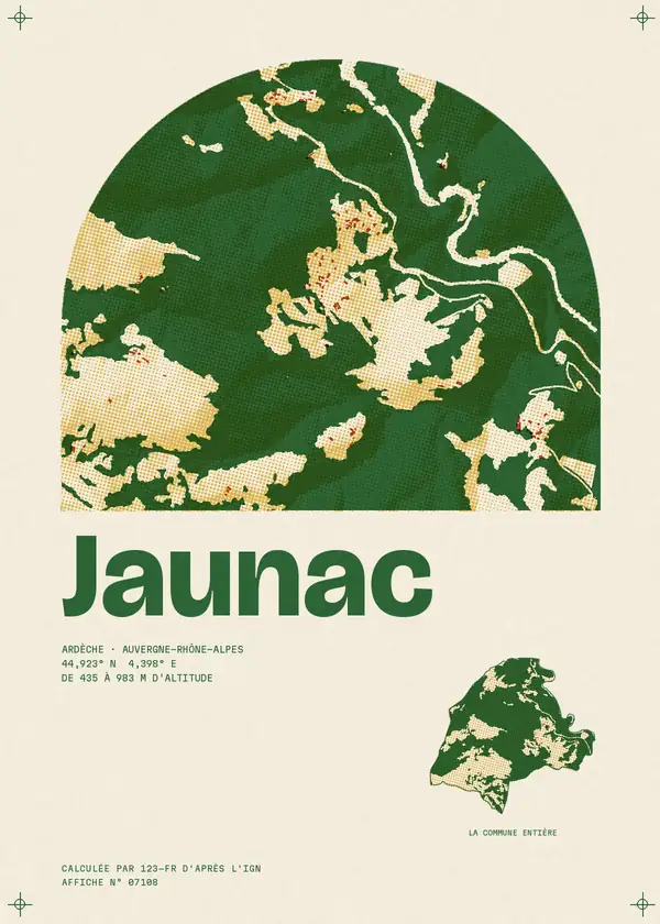 Affiche de Jaunac, calculée par 123-fr d'après l'IGN