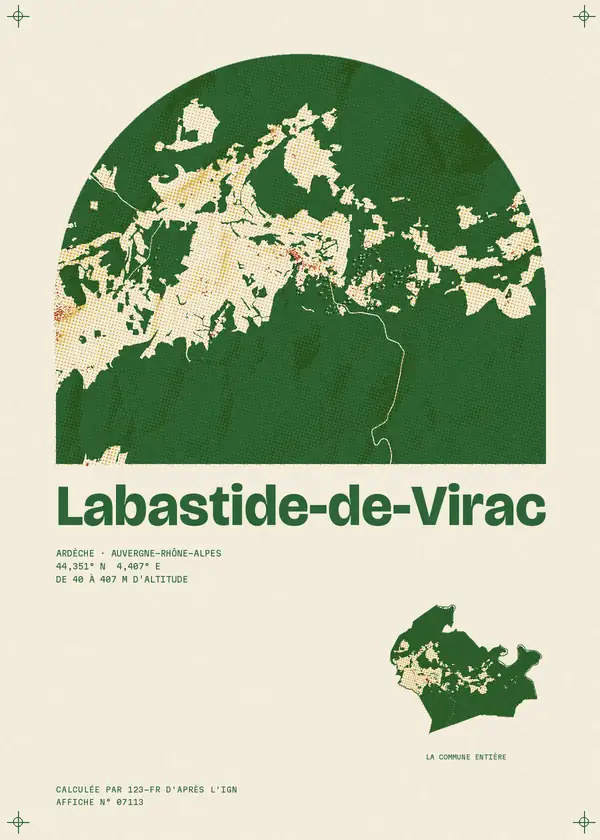 Affiche de Labastide-de-Virac, calculée par 123-fr d'après l'IGN