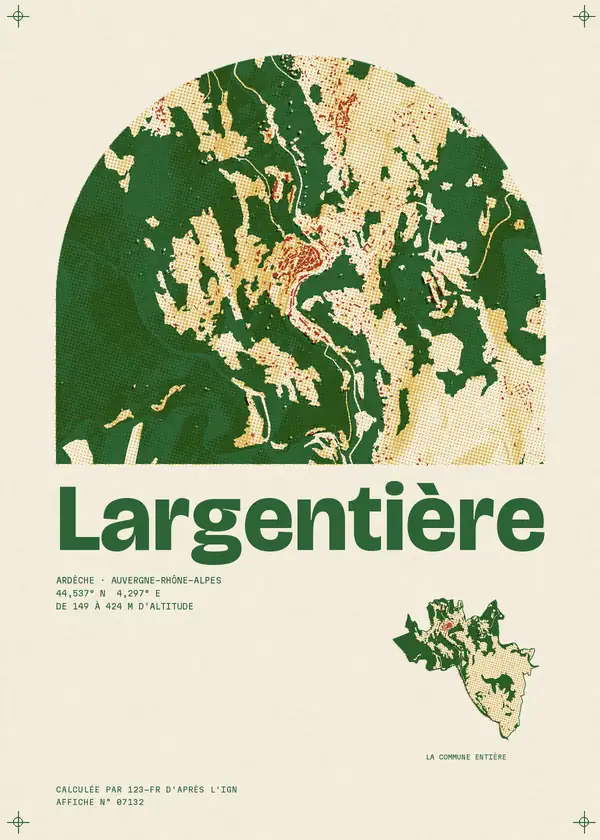 Affiche de Largentière, calculée par 123-fr d'après l'IGN