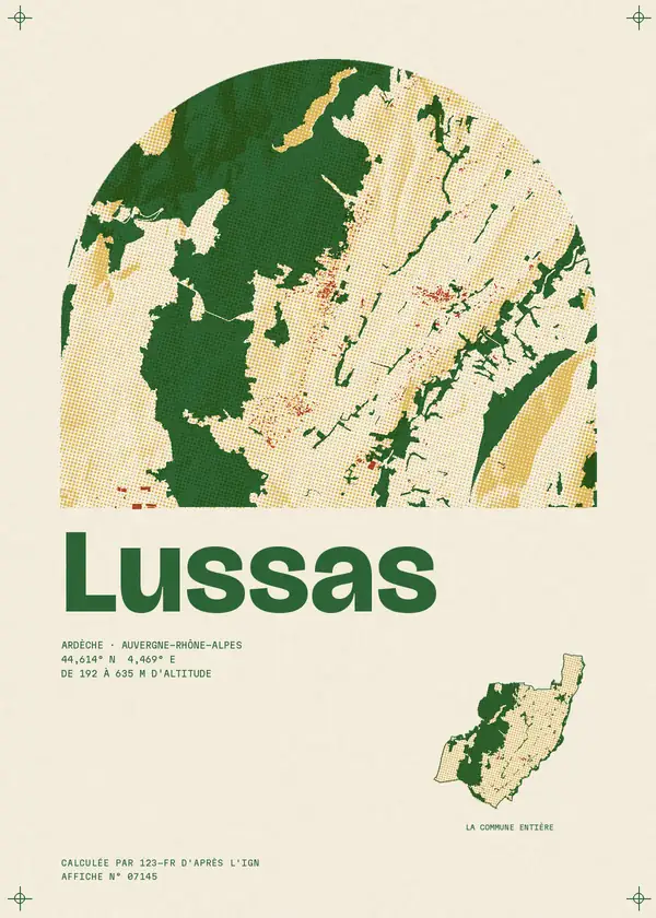 Affiche de Lussas, calculée par 123-fr d'après l'IGN