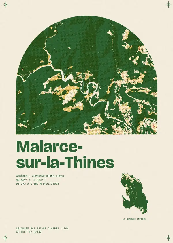 Affiche de Malarce-sur-la-Thines, calculée par 123-fr d'après l'IGN