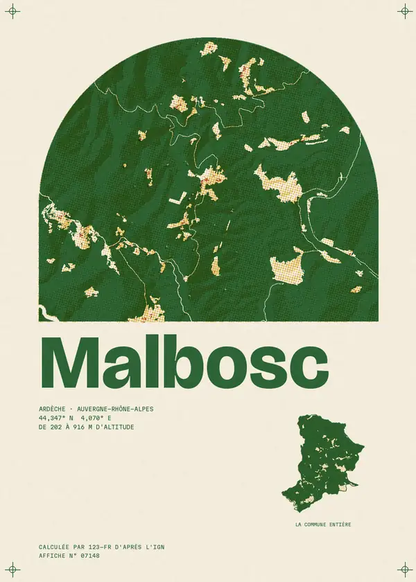 Affiche de Malbosc, calculée par 123-fr d'après l'IGN
