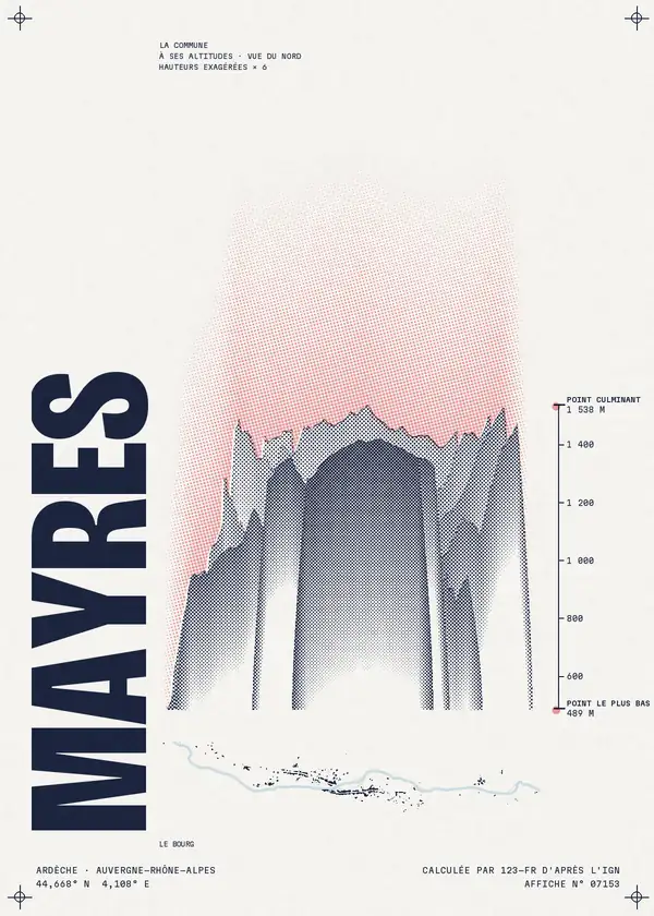 Affiche de Mayres, calculée par 123-fr d'après l'IGN