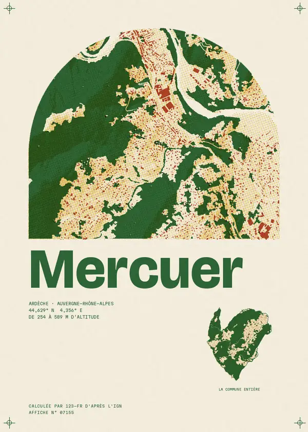 Affiche de Mercuer, calculée par 123-fr d'après l'IGN