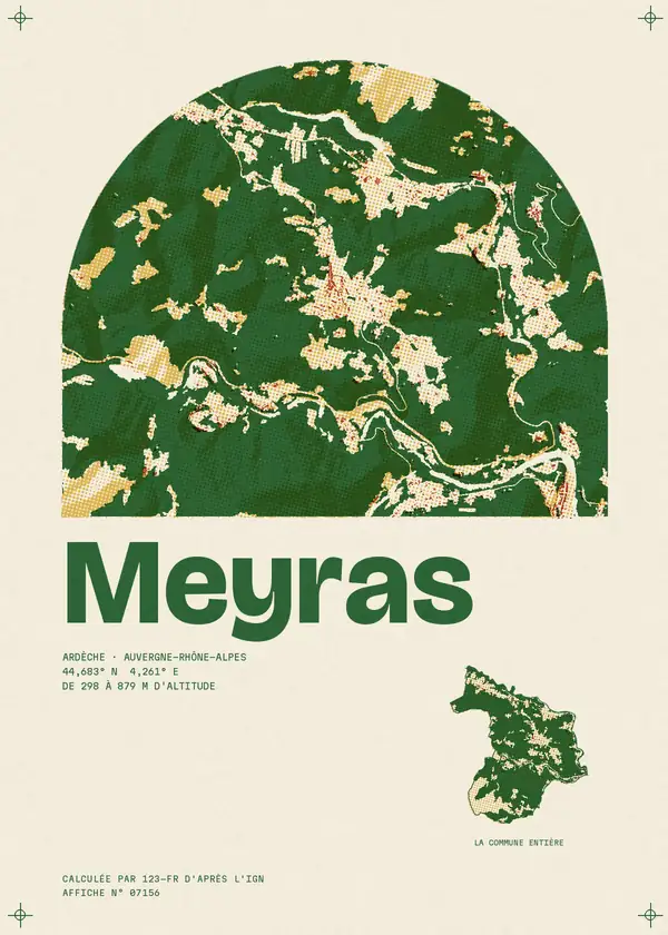 Affiche de Meyras, calculée par 123-fr d'après l'IGN