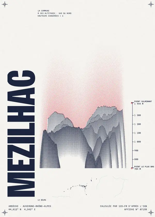 Affiche de Mézilhac, calculée par 123-fr d'après l'IGN
