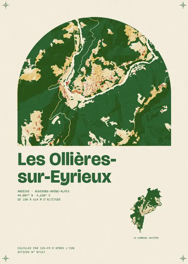 Affiche de Les Ollières-sur-Eyrieux, calculée par 123-fr d'après l'IGN