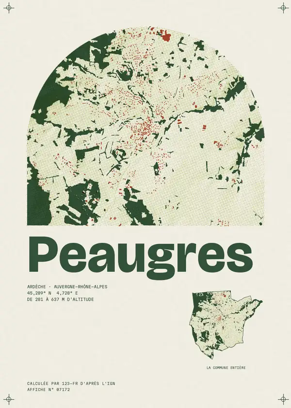 Affiche de Peaugres, calculée par 123-fr d'après l'IGN
