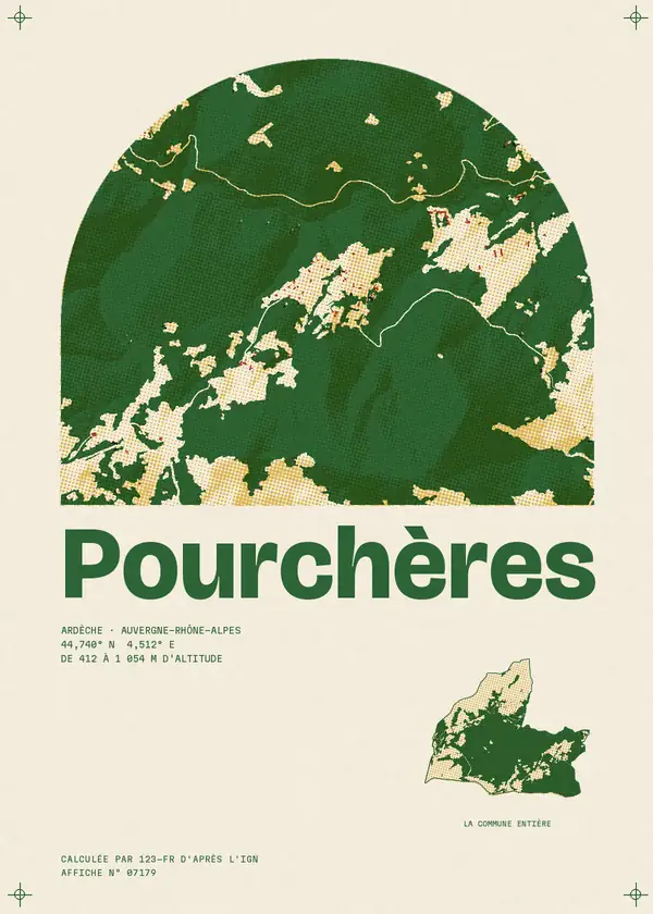 Affiche de Pourchères, calculée par 123-fr d'après l'IGN