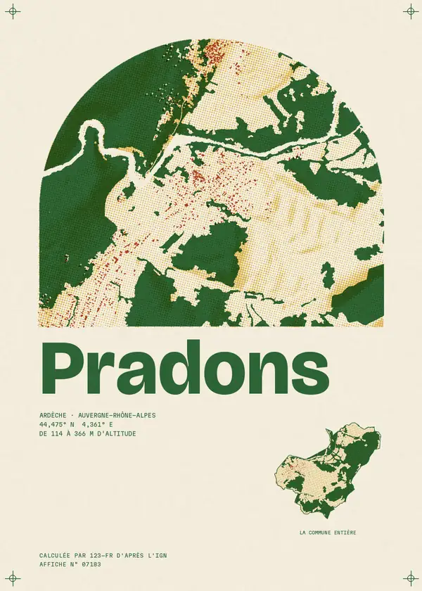 Affiche de Pradons, calculée par 123-fr d'après l'IGN