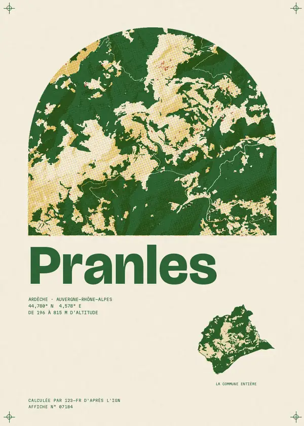 Affiche de Pranles, calculée par 123-fr d'après l'IGN